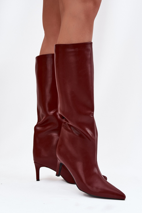 Dámske čižmy na suchý zips s izoláciou na podpätku bordová olivová