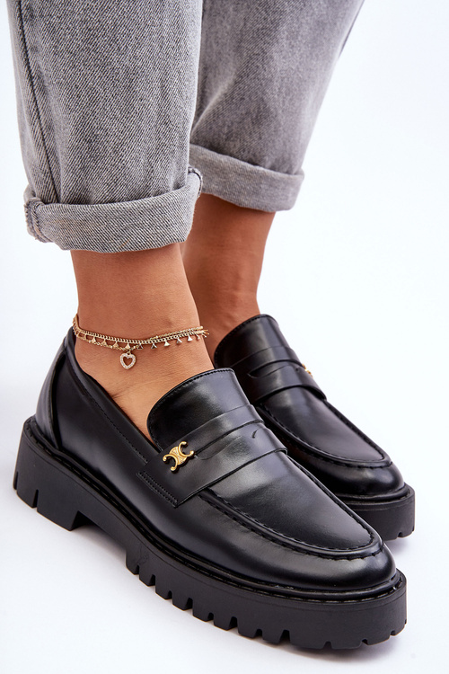 Čierne kožené mokasíry Esperta s dekoráciou