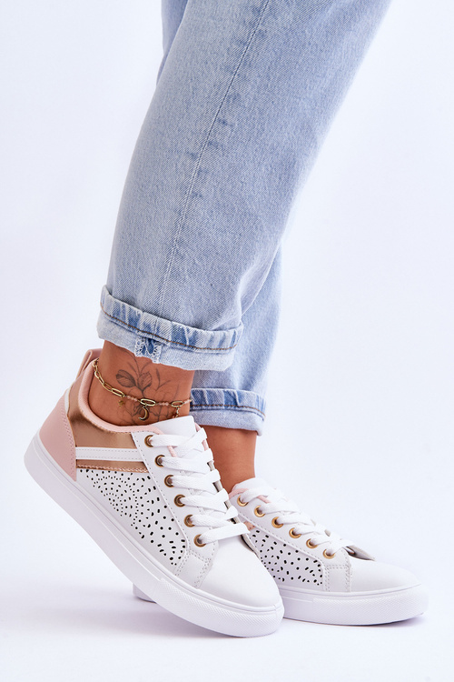 Klasické športové topánky s otvoreným vzorom bieleho ružového zlatia šťastnejší