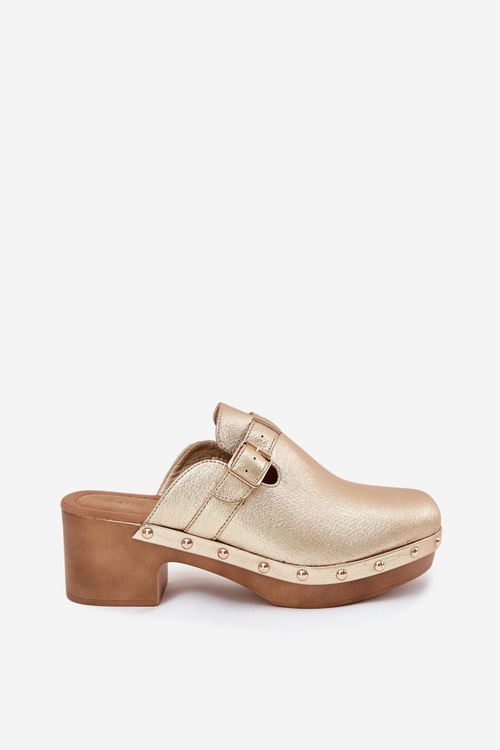 Dámske Sandále Na Podpätku So Sponou Zlaté Veldexina