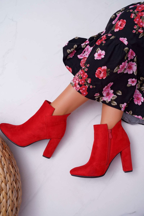 Dámské Kotníkové Boty Na Podpatku Semišové Červené Ruffle