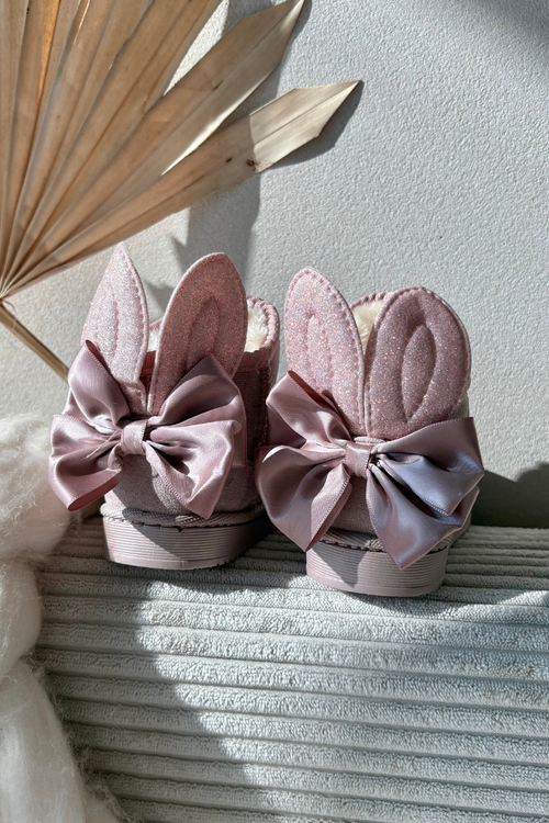 Dívčí zateplené sněhule s mašličkami Špinavá růžová Meriva