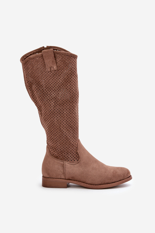 Dámské Ažurové Kozačky Hnědé S.Barski HY42-139