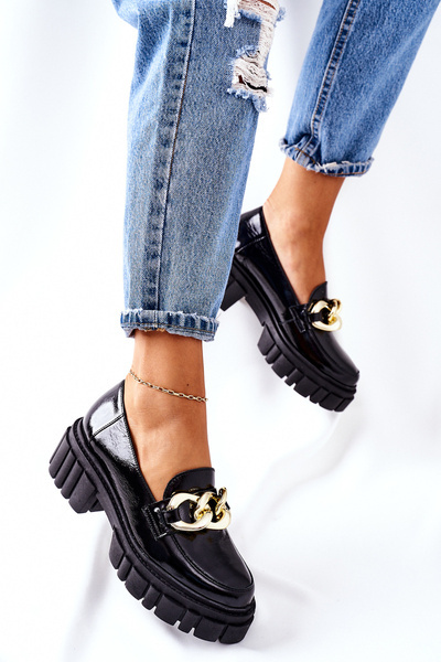 Dámské Boty Loafers Kůže Cerne Laura Messi 2339