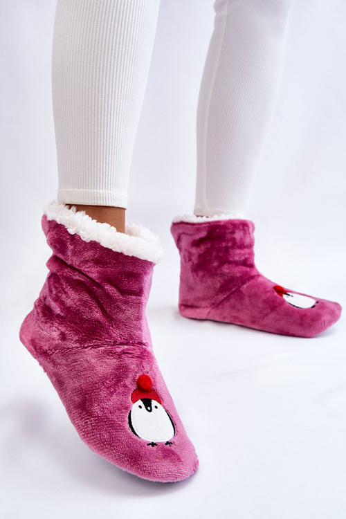 Dámské pantofle Teplé pantofle s tučňáky fialové