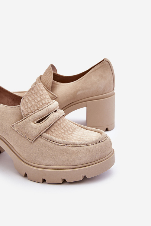 Semišové topánky na stĺpiku a platforme ľahké béžové lemar Arabell