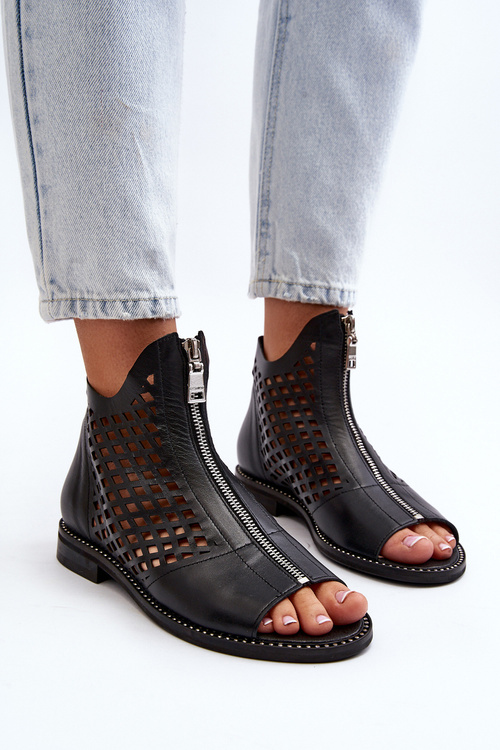 Zazoo 977/L Kožené vyšívané sandály na zip