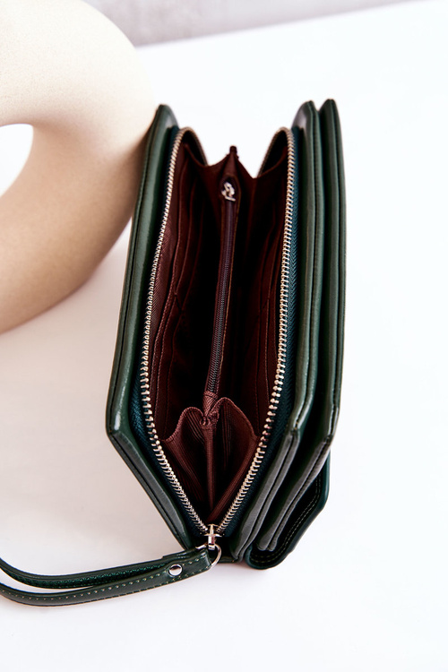 Veľké kožené portfólio pre zelený zips