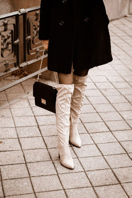 Dámské Kozačky Na Podpatku Béžové Monleek