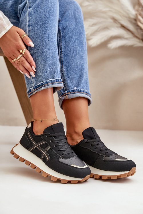 Tenisky Športové Dámske Šnúrované Na Platforme Čierne Mialunae