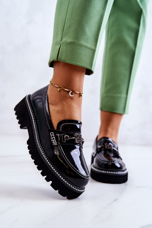 Maľované kožené topánky s dekoráciou čierny adison