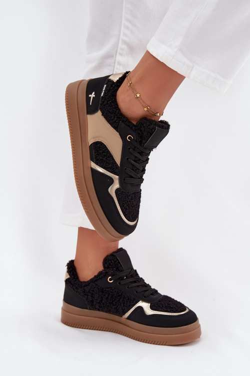 Dámske tenisky na platforme s ovčou kožušinou čierne Frelina