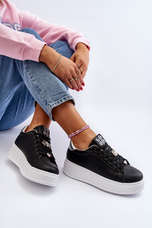 Dámské tenisky na platformě s ozdobami černé Herbisa