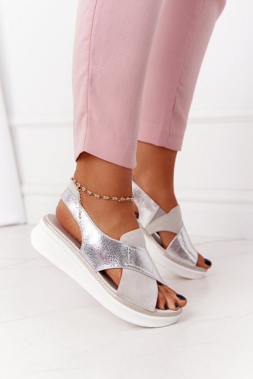 Nazouvací Sandály Na Platformě Sergio Leone SK029 Bile-Stříbrné