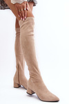Dámské kolena vysoké boty na nízkém podpatku světle hnědé Maidna