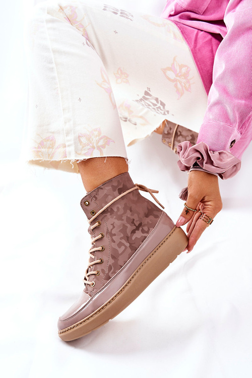 Športové kožené topánky Lewski 3034 béžové camo