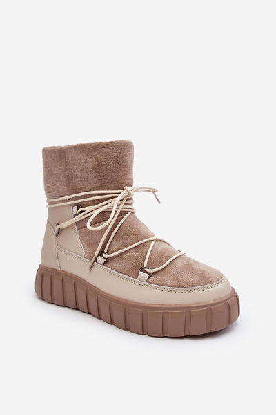 Kožené Sněhule Na Platformě Botky Bežové Maxava