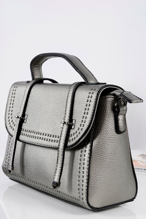 Torebka Damska Srebrna Listonoszka Kuferek Dżety