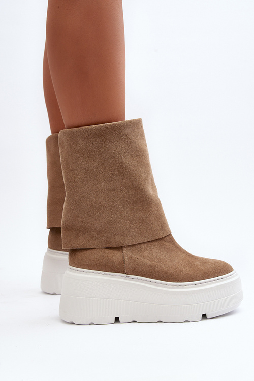 Zazoo 3410 Semišové Dámské Boty Na Masivní Platformě Bežové