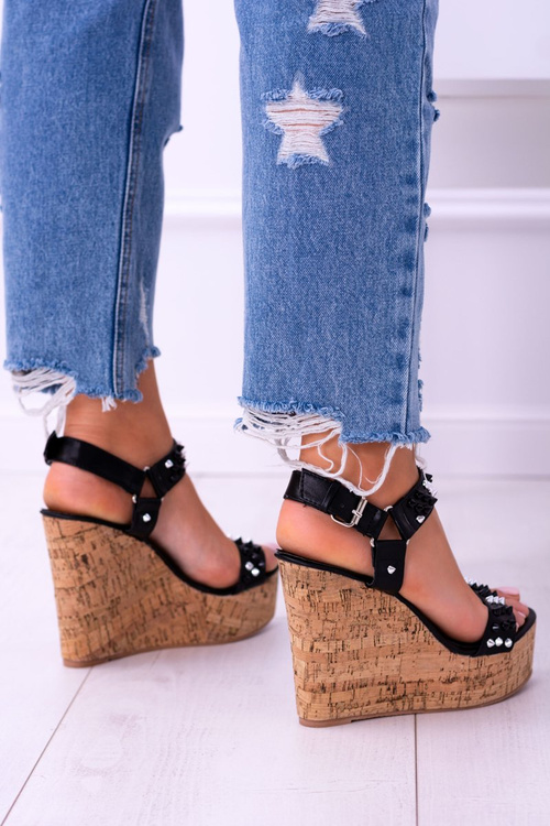 Lu Boo Black Dámske sandále na kliny poleva Valeria