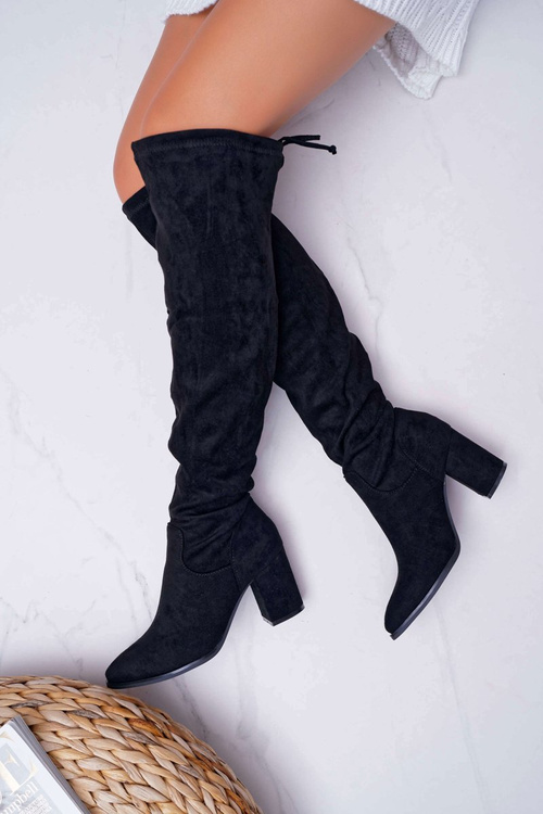 Dámské semišové kozačky na vysokém podpatku Černá Estredos