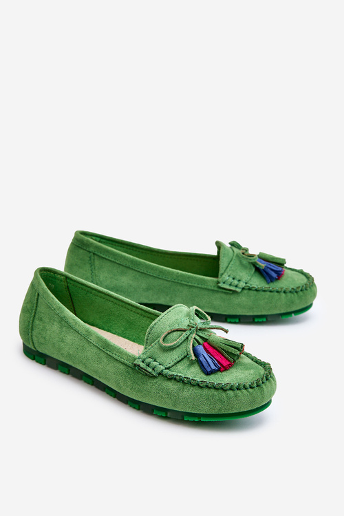 Sužné mokasíny s lukom a strapcami zelenej Dorine