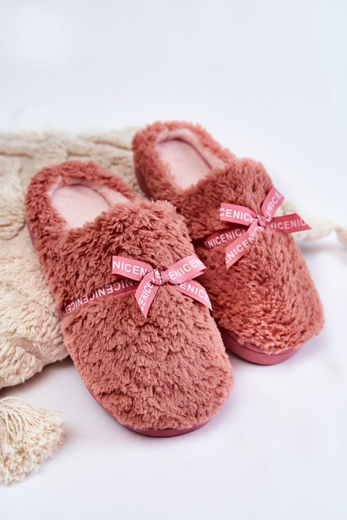 Dámska kožušina papaci s ružovými lukmi Ryana