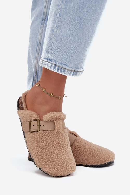 Dámské pantofle s kožíškem typu beránek Béžové Lorivine