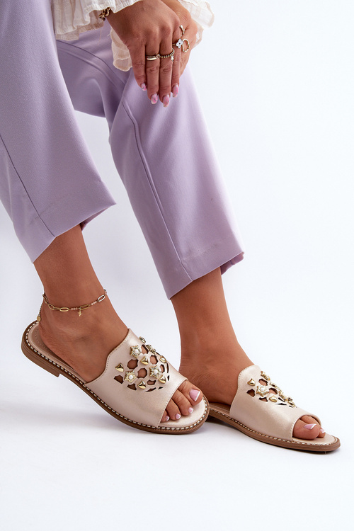 Lesklé Dámské Žabky S Ozdobami S.Barski KV27-063 Zlaté