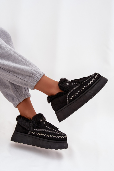 Dámske snehule na platforme s kožušinkou a frízami Čierne Ferayne