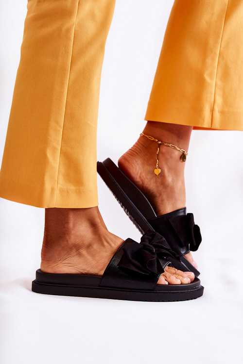 Klasické dámské kožené pantofle s mašlí Černá Dessy