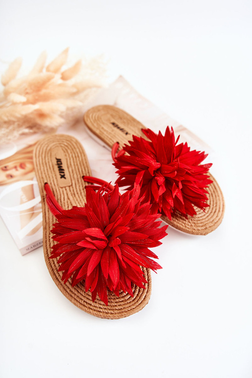 Žien flip -flops flip -flops s materiálnou dekoráciou Red Eviana