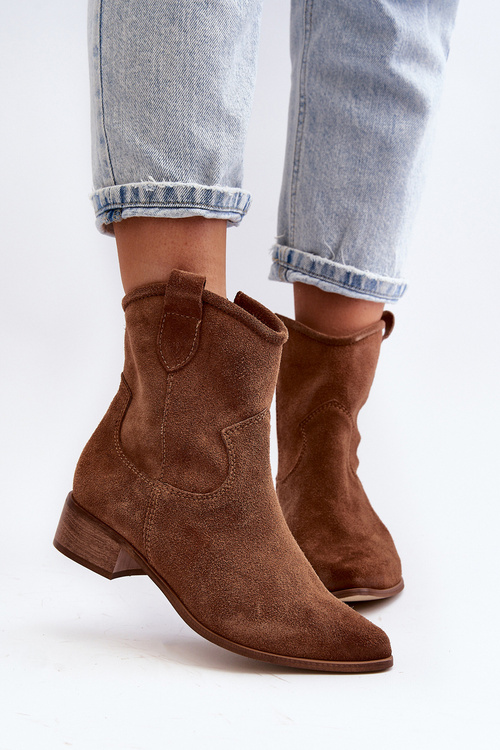 Semišové Cowboye Botky Na Nízkém Podpatku Zazoo 3329 Hnědé