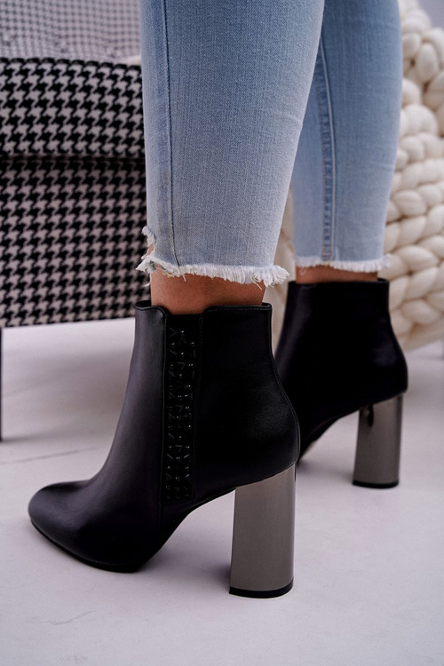 Dámské Kotníkové Boty Na Stříbrném Podpatku Černé Peve