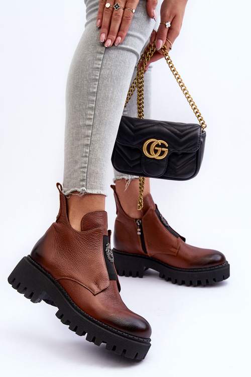 Dámske kožené topánky s dekoráciou hnedý lemar Lusanna