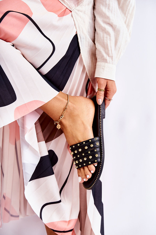 Dámské kožené pantofle s zdobením Černá Brien