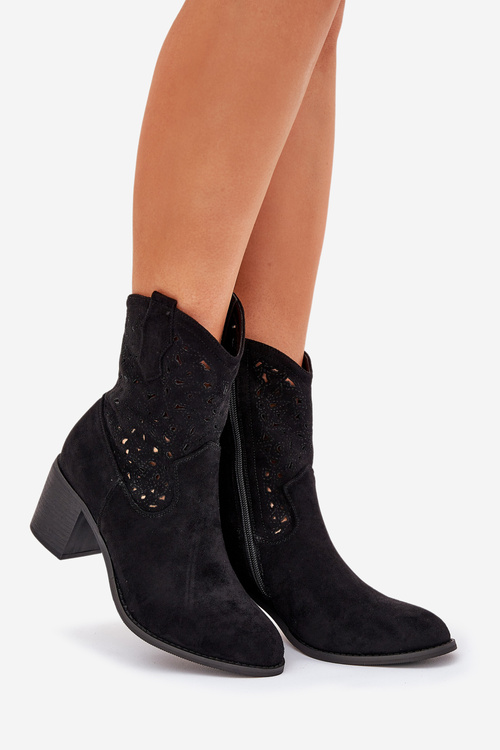 Dámske Ažúrové Kováčske Čižmy Na Opätku S.Barski HY51-125 Čierne