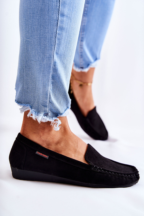 Dámské semišové mokasíny na klínku černé La Cava