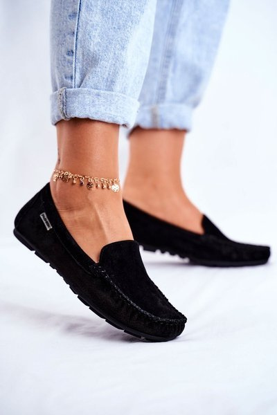 Dámské Mokasíny Kožené Semišové černé Papito