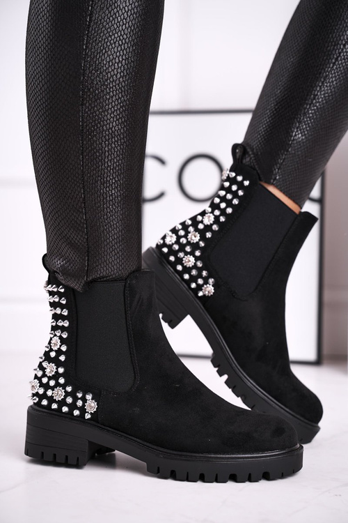 Ženské topánky Jodhpur s čiernou dámou v čiernych kamienkach