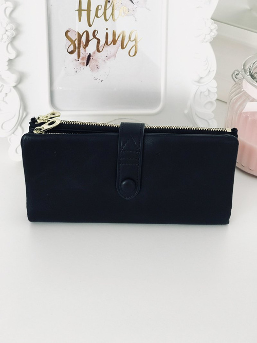 Large Women's Black Trendy Wallet Gold Zipper