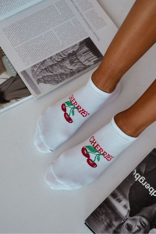 Dámske Ankle Ponožky CHERRIES Biele