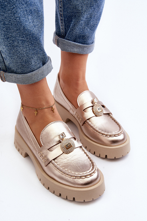 Kožené polobotky mokasíny s ozdobou CheBello 4291 zlaté