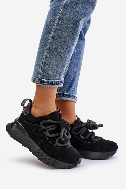 Dámské Zamszové Tenisky Na Platformě S Hlavním Šněrováním Artiker 54C1464 Černé