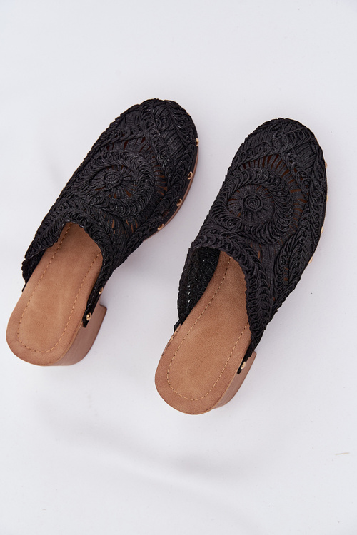 Háčkované Dámske Sandále Na Opätku Čierne Senevia