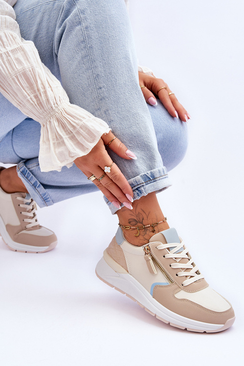 Dámske športové topánky s larisou béžovou zipsom