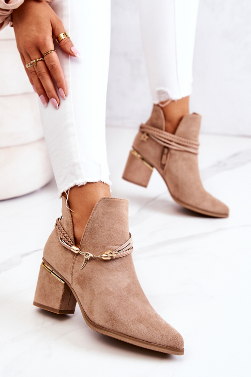 Semišové kovbojské boty s pruhy Tmave Ciemnobéžové Inessa