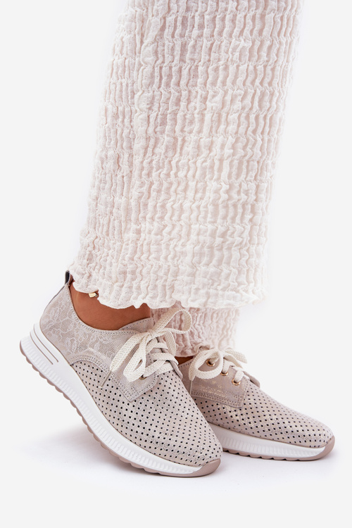 Kožené Ľahké Dámske Poltopánky Na Platforme Artiker 56C2113 Béžovo-Zlaté