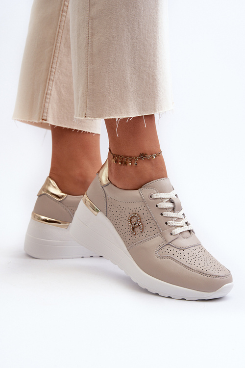 Dámské kožené tenisky na podpatku béžové S.Barski LR810