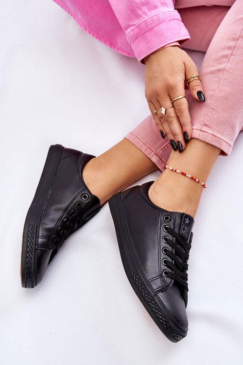 Dámska koža zviazaná klasická čierna misima tenisky